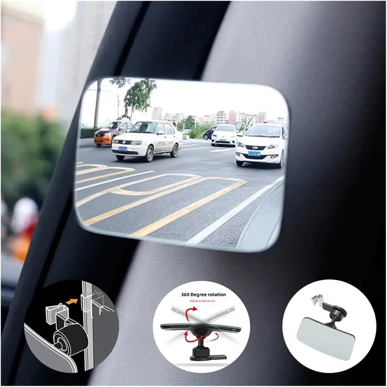 2Pcs 360°Adjustable HD Convex Interior Blind Spot Mirror